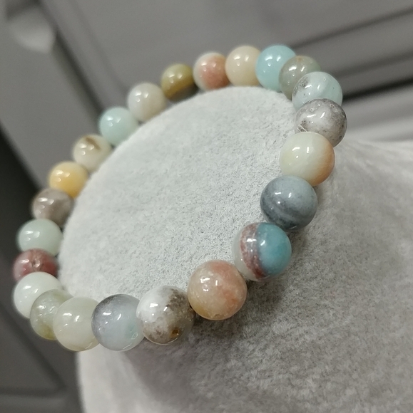 8mm Amazonite Beaded Stretch Bracelet Natural Amazonite Gemstone 8mm Bead - Picture 4 of 7
